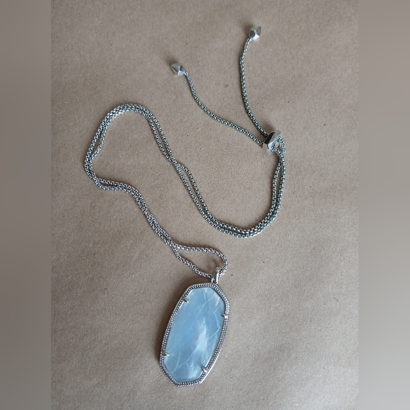 Kendra Scott Reid Silver Necklace with Light Blue Pendant Adjustable Length - Picture 2 of 5